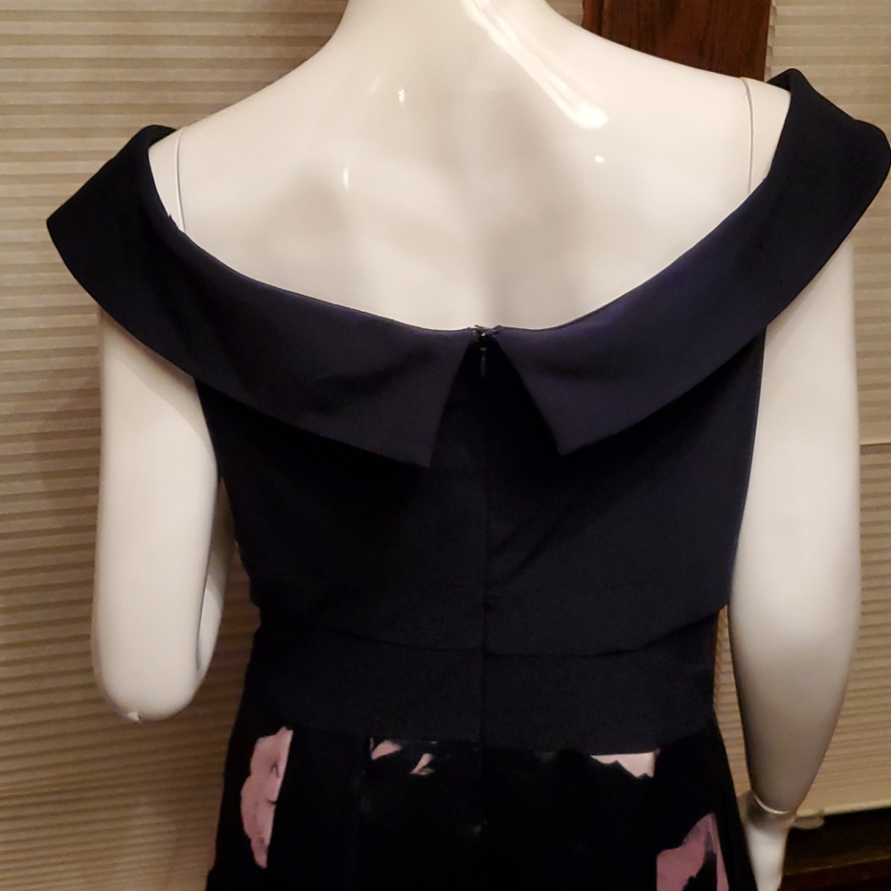 XSCAPE Womens Navy Floral Sleeveless Sheath Dress - Picture 4 of 9